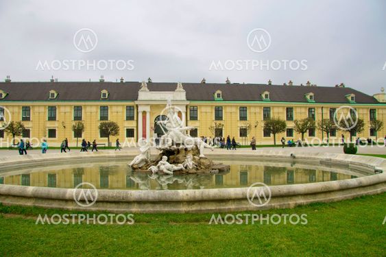 Shonbrunn Palace and area foreground Vienna Austria