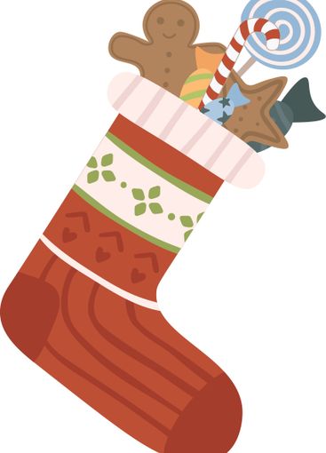 Red Christmas stocking with traditional decorations...