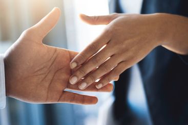 Business, people and closeup for handshake in office...