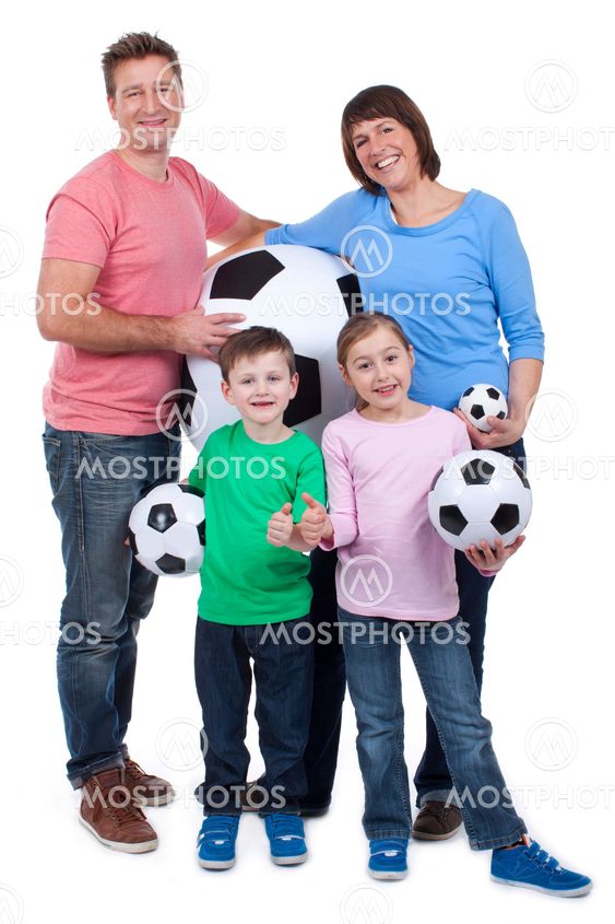 Happy family with spotry balls