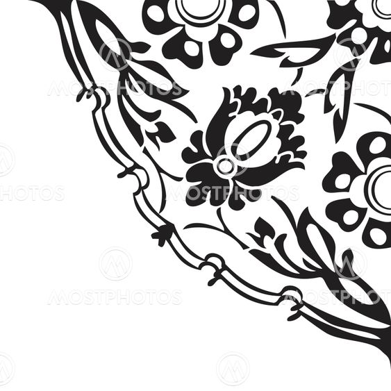 Black and white round floral border corner abstract background vector