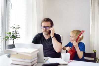 Man working from home with laptop during quarantine....