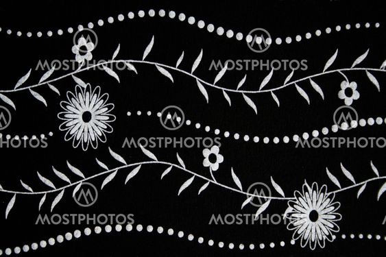 Black fabric with white flower pattern