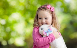 Little girl playing with rabbit