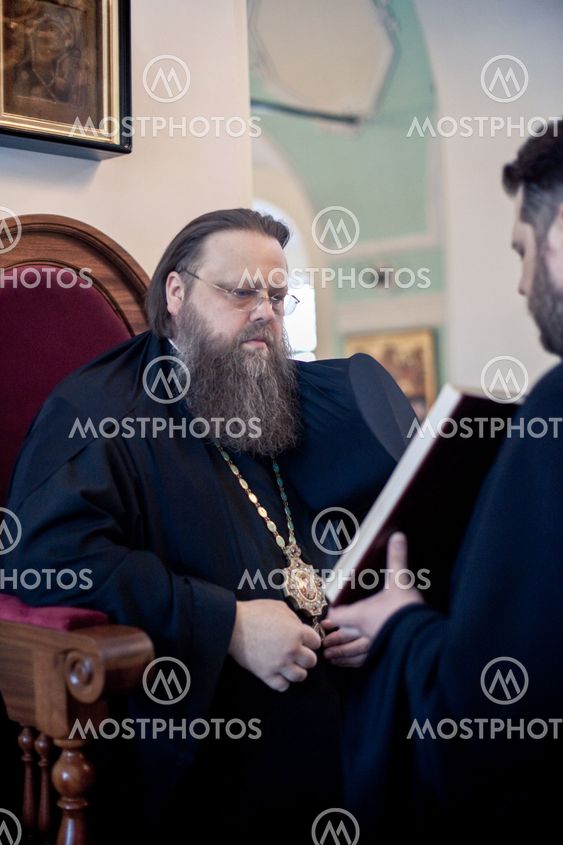 MOSCOW - MARCH 13: Orthodox liturgy with bishop Mercury in High Monastery of St Peter in Moscow on March 13, 2010 in Moscow