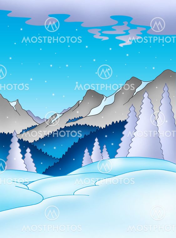 Vinter landskab med bjerge