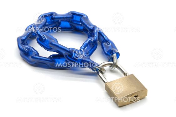 Padlock and blue chain