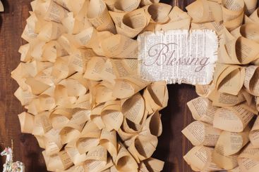 Handmade paper wreath decor with blessing message...