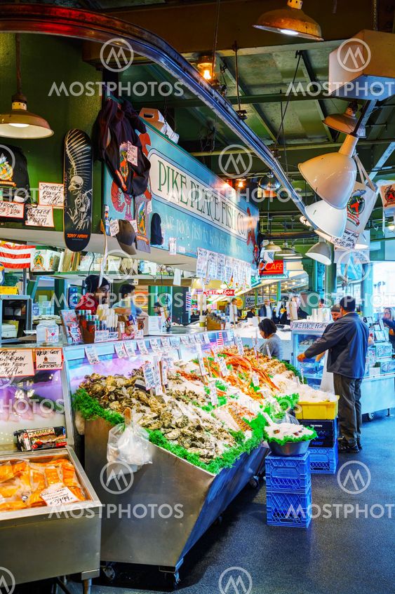 Stand at famous Pike Place market in Seattle