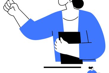 Confident woman presenting ideas with a notebook and...