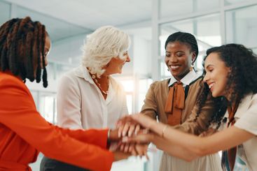 Hands together, partnership and support with business...