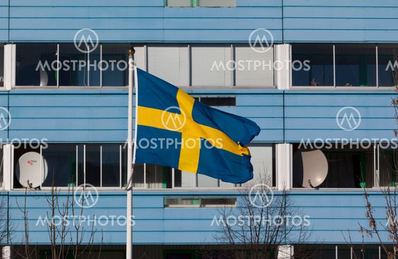 Bostadsområde med svenska flaggan