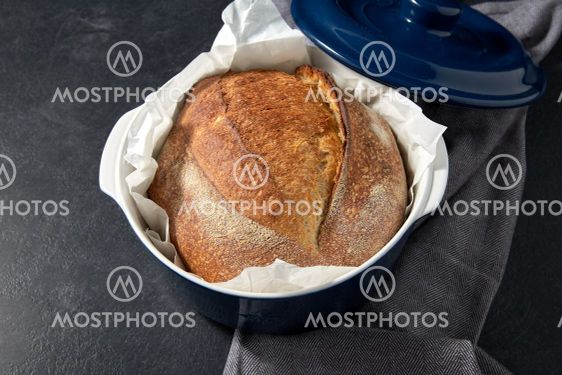 homemade craft bread in ceramic baking dish