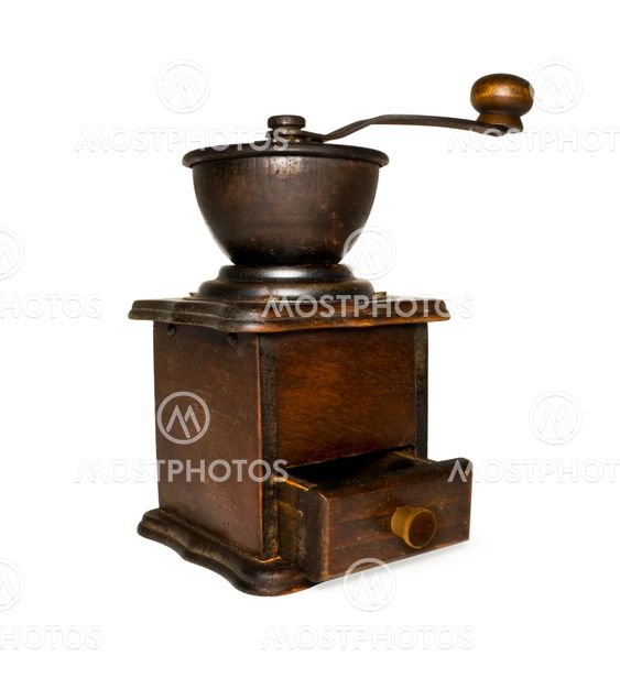 Vintage kaffe grinder isolerade på vit + urklippsbana