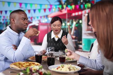 People Having Funh At Street Food Event