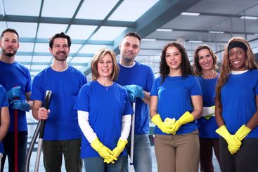 Multiracial Cleaning Team Providing Professional Office...