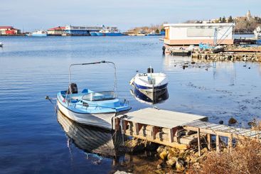 Sunset panorama of the port of Sozopol, Bulgaria