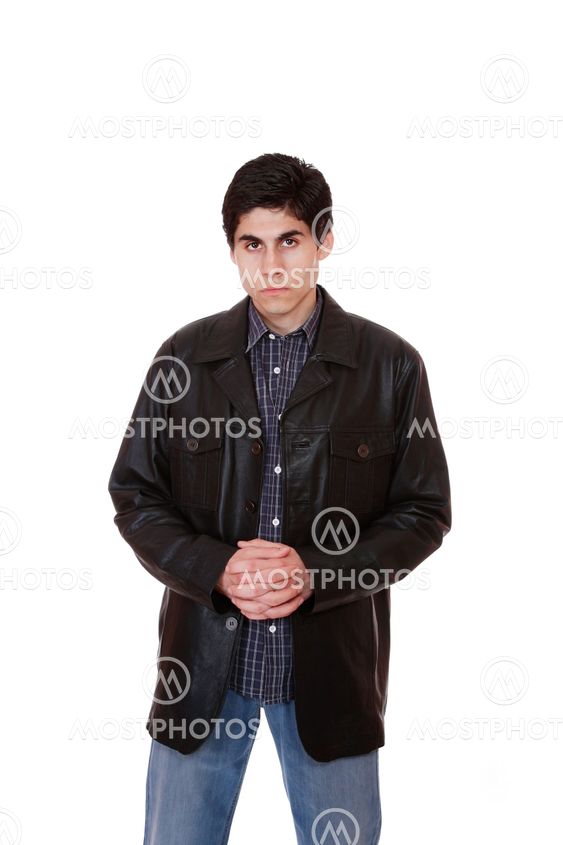 A handsome man in a leather jacket