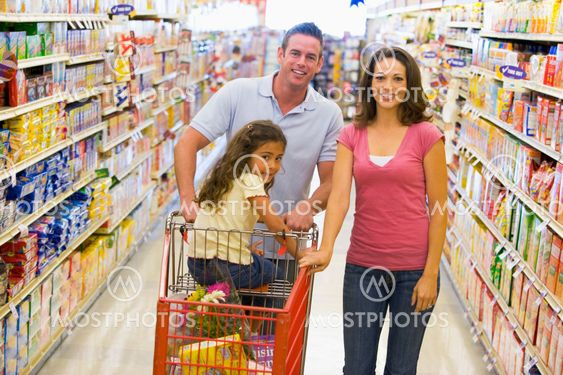 Young family grocery shopping