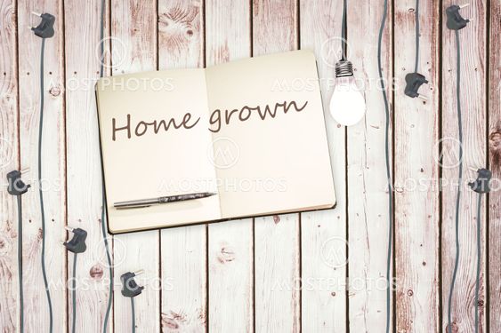 Home grown against notepad and plugs on wooden background