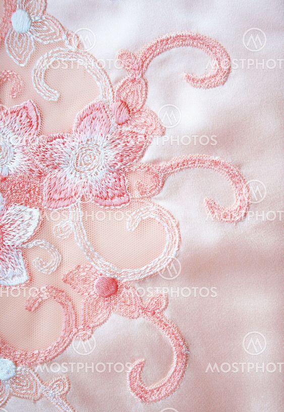 Flower lace on the elegant pink silk