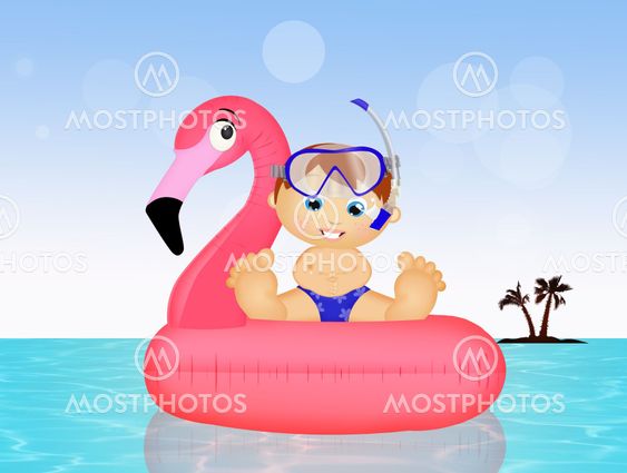 Child On Inflatable Pink Fl By Rossella Apostoli Mostphotos mostphotos