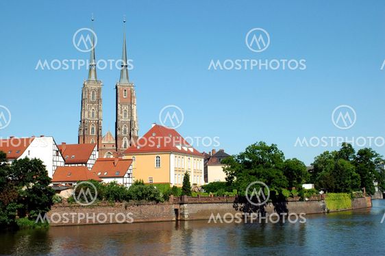 Wroclaw with Odra River and cathedral