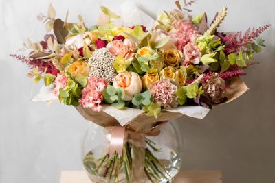 Flower composition on a gray background. Wedding and...