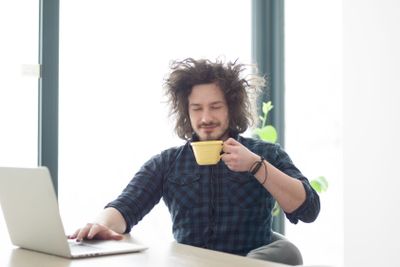 man working from home