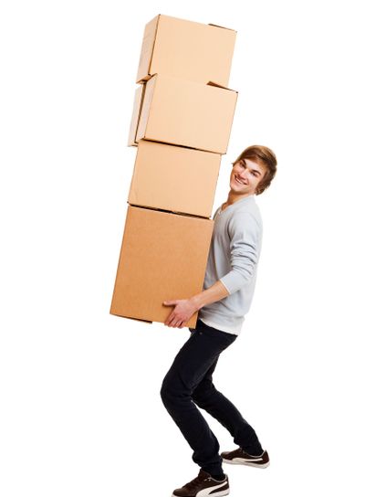 Man holding card boxes