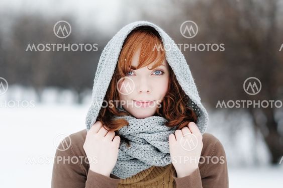 Portrait of beautiful woman in winter