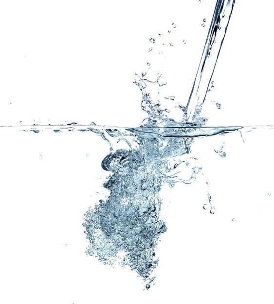Water making bubbles upon being poured into more water.