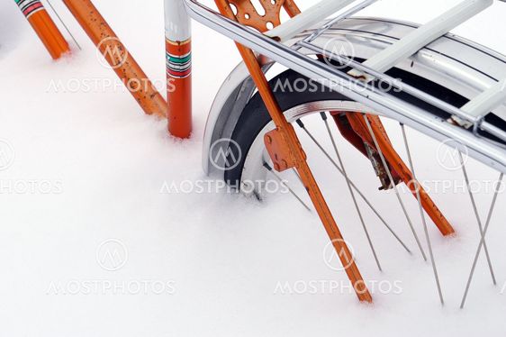 Bicycle in deep snow