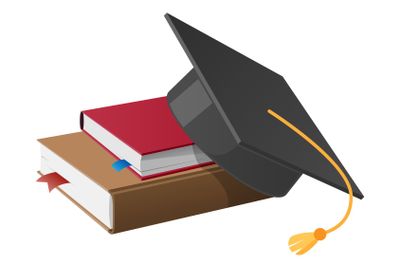Square Academic Hat with Tassel on Pile of Books