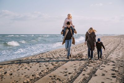 happy family on seashore