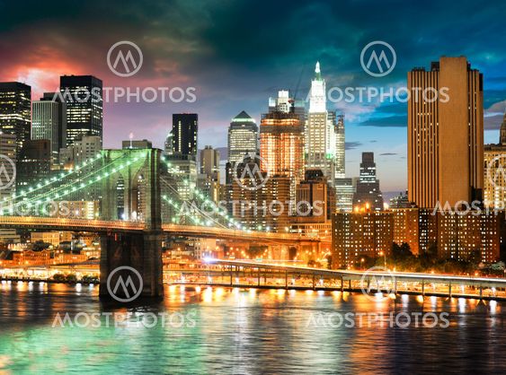 Brooklyn Bridge and New York City at Night
