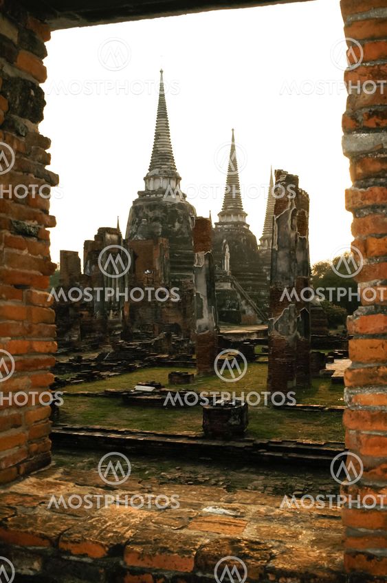 Buddha status and temple in ayutthaya historical park