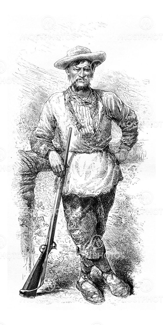 Santa Cruz Holding a Rifle in Amazonas, Brazil, vintage engraving