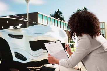 African American Car Insurance Agent Inspecting Accident