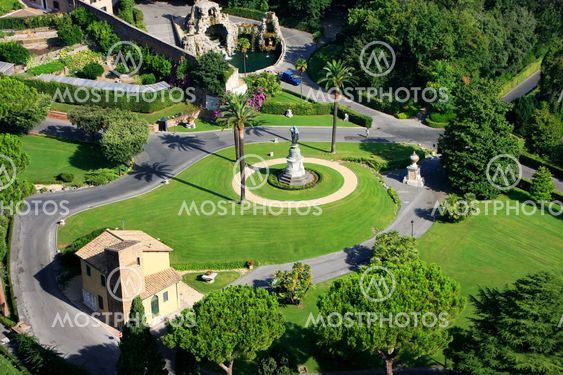 Aerial view of Vatican Gardens from St Peter Basilica, Rome, Italy