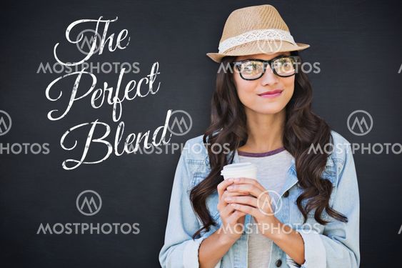 Composite image of brunette with disposable cup
