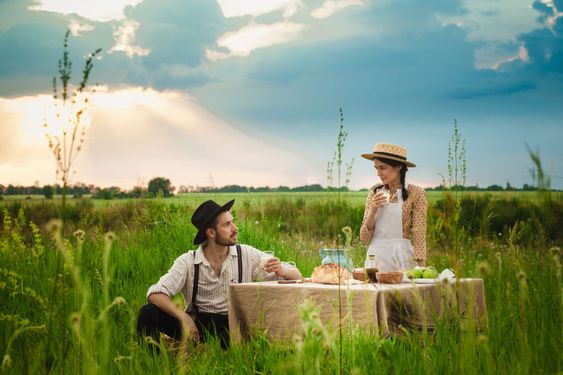 The healthy natural food in the field. Family dinner