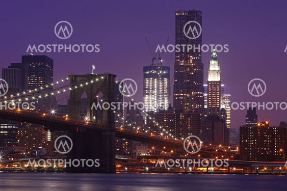 Brooklyn Bridge and Manhattan Skyline At Night NYC