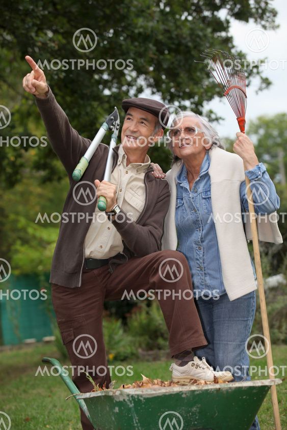 Senior man and senior gardening