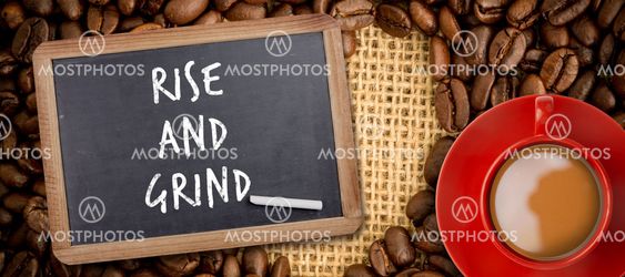 Composite image of red cup of coffee