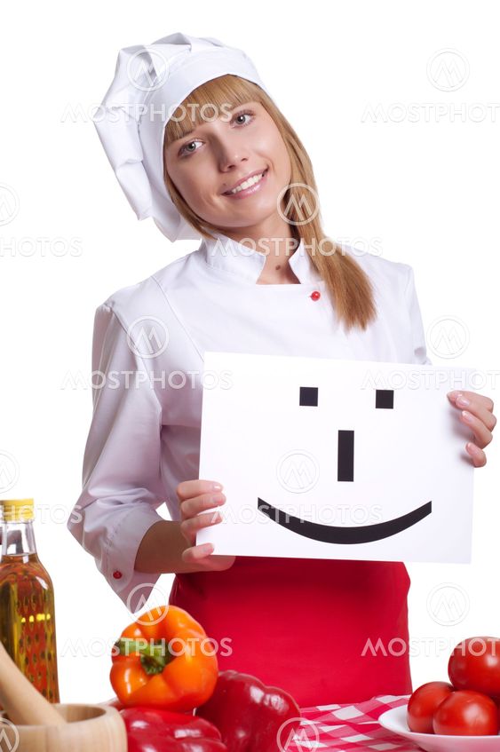 Attractive cook woman a over white background