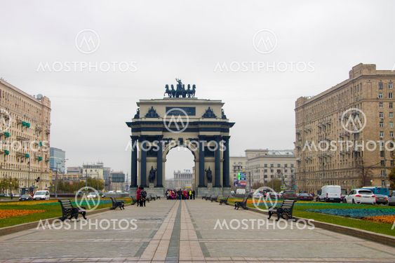 Triumphal Arch on Kutuzovsky Avenue in Moscow Russian...