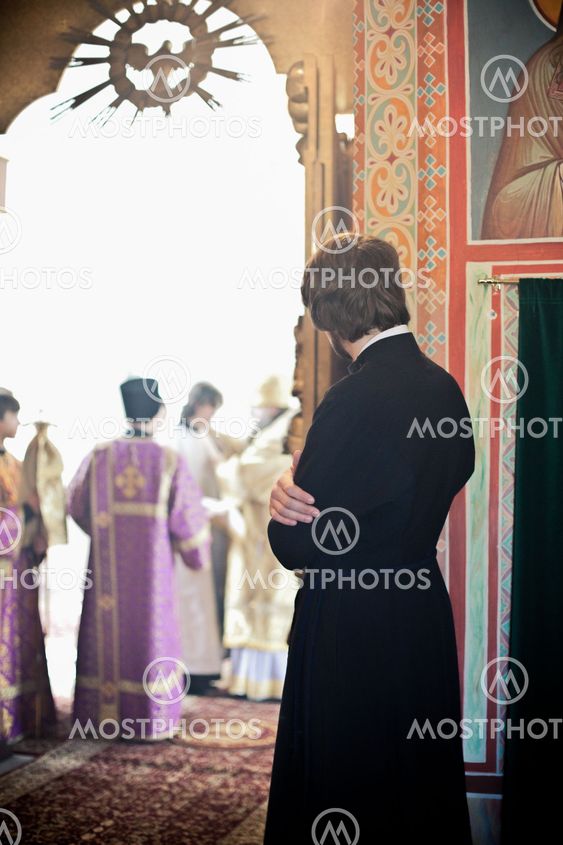 MOSCOW - MARCH 14: Orthodox liturgy with bishop Mercury in High Monastery of St Peter in Moscow on March 14, 2010 in Moscow
