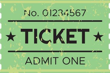 Green vintage ticket admit one with number and stars...