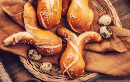 Buns made from yeast dough in a shape of Easter bunny